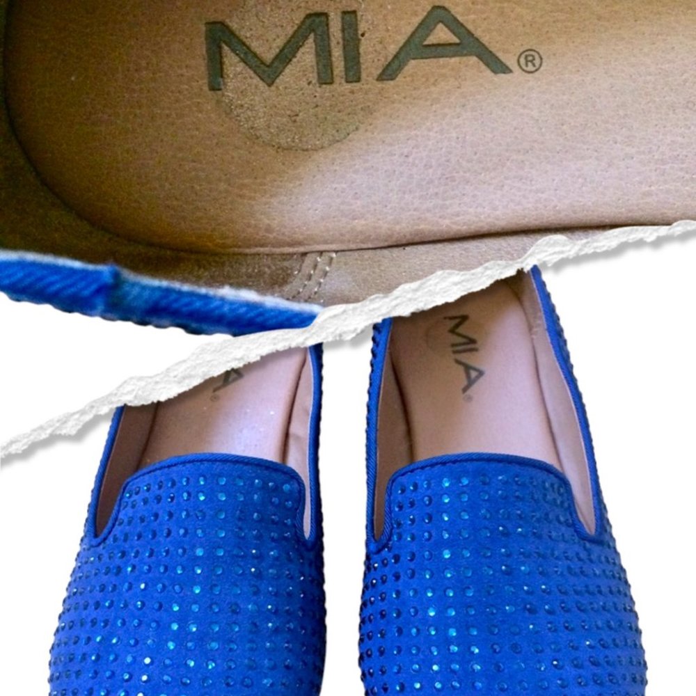 Mia Blue Bedazzled Flats Black Non-Skid Soles Sz 8 #03 - Picture 6 of 6